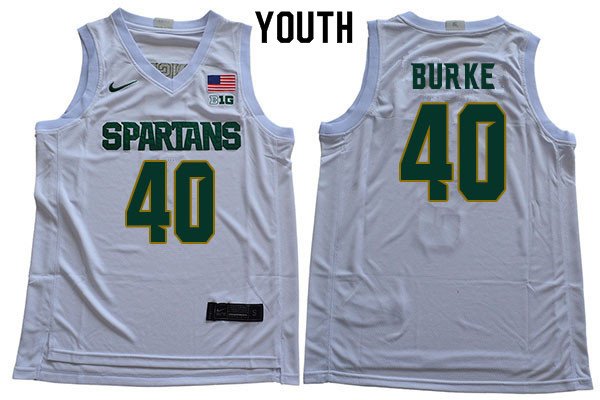 2019-20 Youth #40 Braden Burke Michigan State Spartans College Basketball Jerseys Sale-White